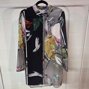 Piccadilly Canada Abstract Floral Button Top Women M Maximalist Lightweight Chic